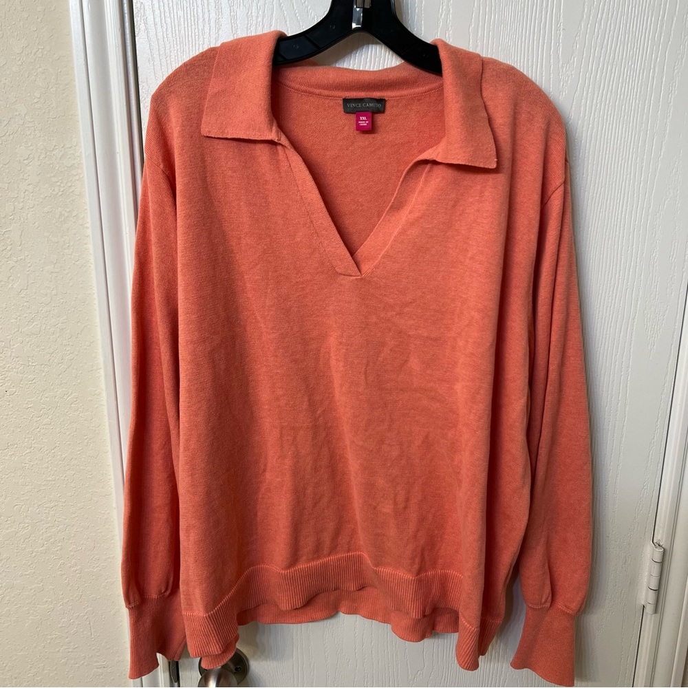 Vince Camuto Women's Long Sleeve V-Neck Cotton Blend Sweater - Orange Size XXL